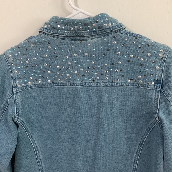 Dream Jeanne’s by Quacker Factory Stretch Jean Jacket w/ rhinestones Sz XXS - Picture 6 of 8